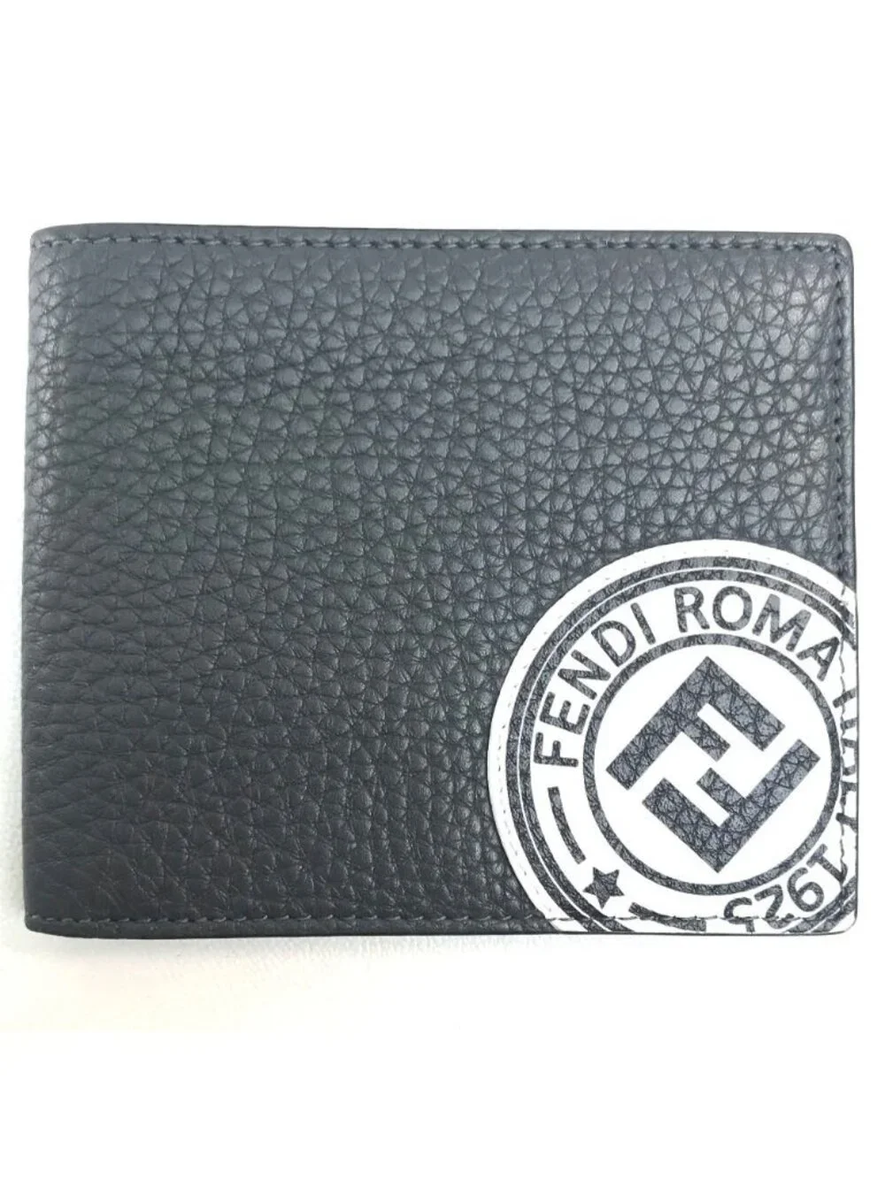 Fendi Bifold Wallet FF Log Calf Leather Gray Dark White